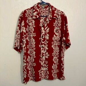 Aloha Hut Hawaii Red Floral Hawaiian Shirt rayon men’s Large coconut buttons